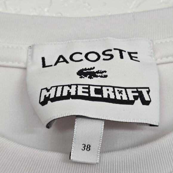 Lacoste x Minecraft White Cropped T-Shirt Size S 38 Gamer Streetwear Collab - Picture 4 of 10